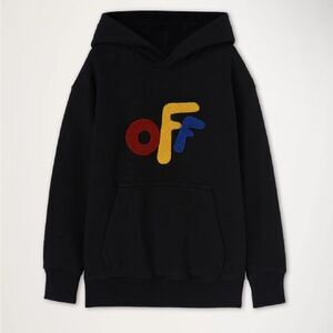OFF-WHITE | NEW Kid’s Logo Primary Patch Black Cotton Hoodie Youth Size 12